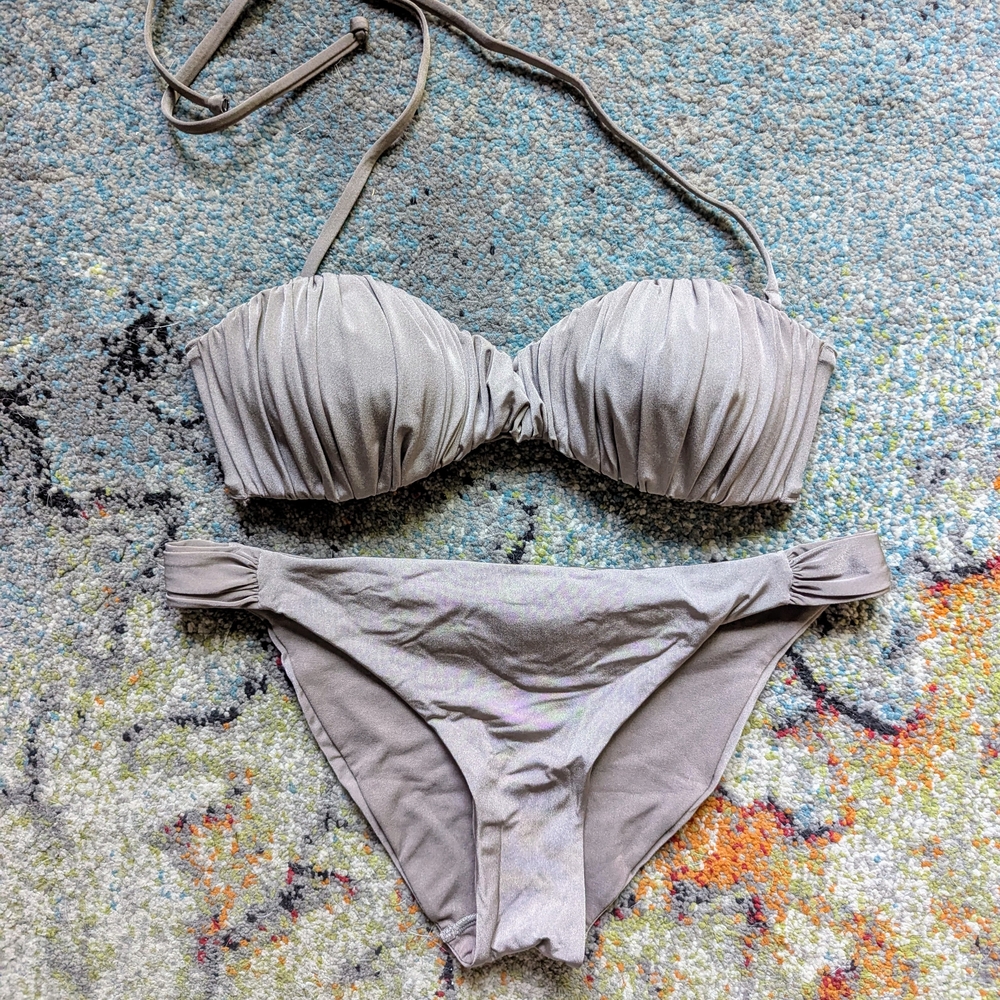 H&M Gray Bikini Set with Adjustable Side Ties